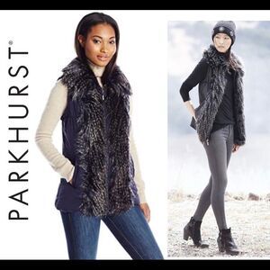 Parkhurst NWOT navy blue Patrice Faux Fur trim puffer Vest Sz M